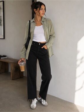 Re/Done Black High-Rise Straight Jeans with Raw Hem